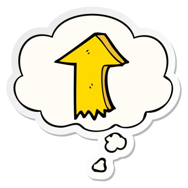 karikatür işaret ok ve basılı bir etiket olarak kabarcık düşünce