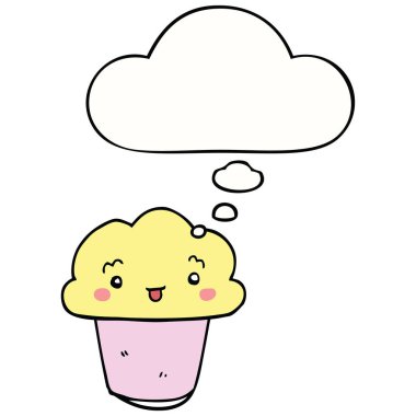 yüz ve düşünce balonu ile karikatür cupcake