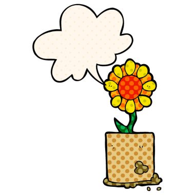 çizgi roman tarzında karikatür çiçek ve konuşma balonu