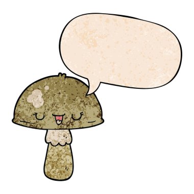 retro doku tarzında karikatür mantar ve konuşma balonu