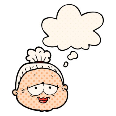 çizgi film yaşlı bayan ve çizgi roman tarzında kabarcık düşünce