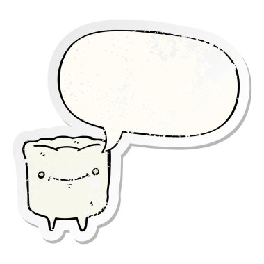 karikatür mutlu diş ve konuşma balonu sıkıntılı etiket