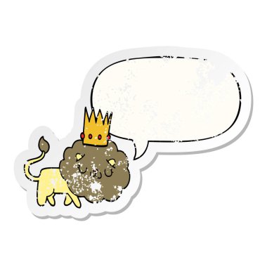 karikatür aslan ve taç ve konuşma balonu sıkıntılı etiket