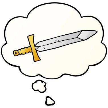 karikatür kılıç ve pürüzsüz degrade tarzında düşünce balonu