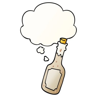 karikatür bira şişesi ve pürüzsüz degrade tarzında kabarcık düşünce