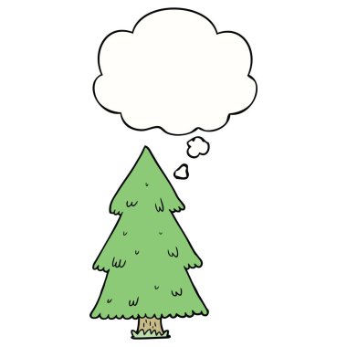 karikatür noel ağacı ve düşünce balonu