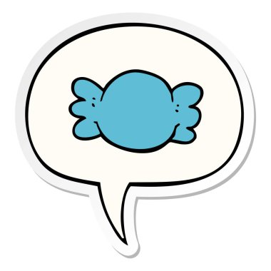 karikatür sarılmış şeker ve konuşma balonu etiket