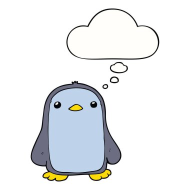 sevimli karikatür penguen ve düşünce balonu