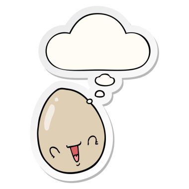 karikatür yumurta ve basılı bir etiket olarak kabarcık düşünce