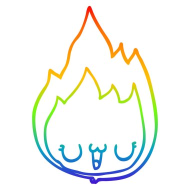 gökkuşağı degrade çizgi çizim karikatür alev yüz ile