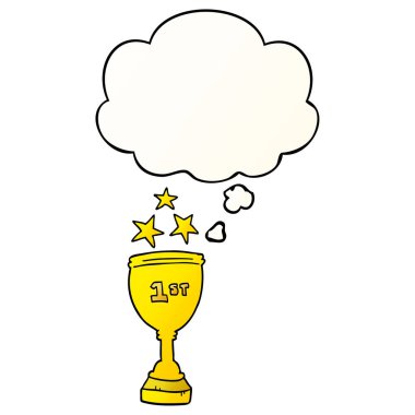 karikatür spor kupa ve pürüzsüz degrade stil düşünce balonu