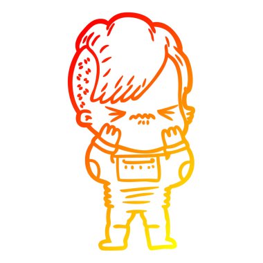 sıcak degrade çizgi çizim karikatür giyen hipster kız rahatsız 