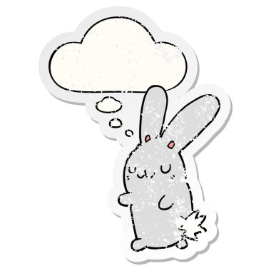 sevimli karikatür tavşan ve sıkıntılı yıpranmış stic olarak kabarcık düşündüm