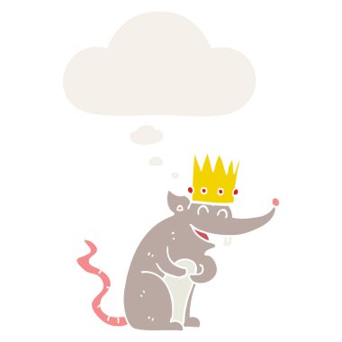 retro tarzında karikatür sıçan kral gülme ve düşünce balonu