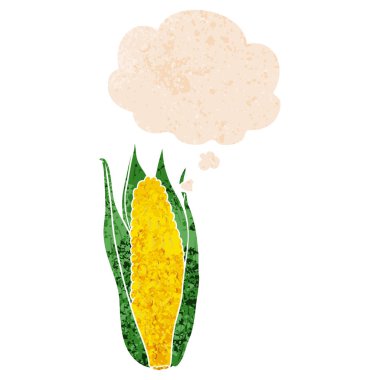 retro dokulu tarzında karikatür mısır ve düşünce balonu