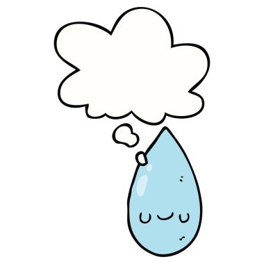 karikatür sevimli yağmur damlası ve düşünce balonu