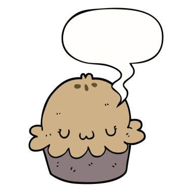 sevimli karikatür pasta ve konuşma balonu