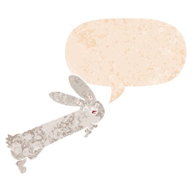 retro dokulu tarzıkomik karikatür tavşan ve konuşma balonu