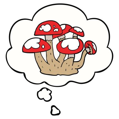 karikatür mantar ve düşünce balonu