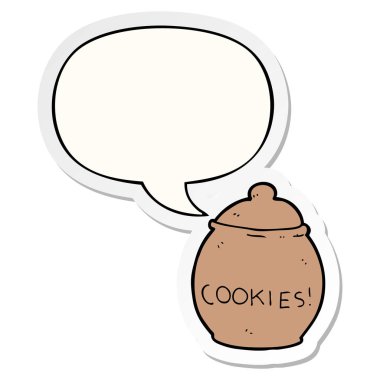 karikatür çerez kavanoz ve konuşma kabarcık etiket
