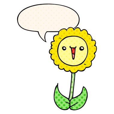 çizgi roman tarzında karikatür çiçek ve konuşma balonu