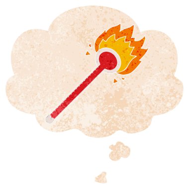 karikatür termometre ve retro dokulu tarzında düşünce balonu