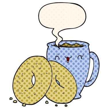 çizgi film kahve ve çörekler ve çizgi roman tarzında konuşma balonu