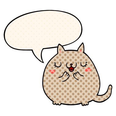 çizgi roman tarzında karikatür sevimli kedi ve konuşma balonu
