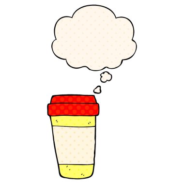 çizgi film kahve fincanı ve çizgi roman tarzında düşünce balonu