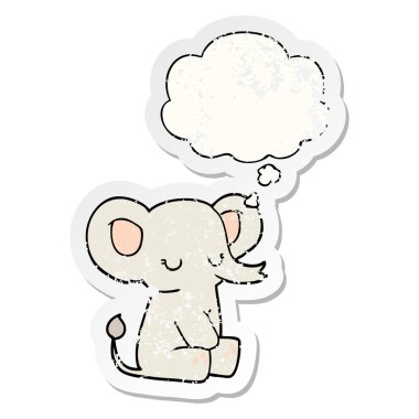 karikatür fil ve sıkıntılı yıpranmış etiket olarak kabarcık düşünce