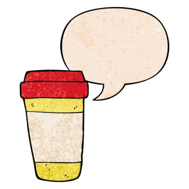 retro doku tarzıkarikatür kahve fincanı ve konuşma balonu