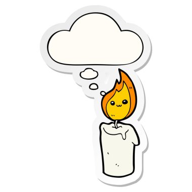 çizgi film mum karakteri ve baskılı bir etiket olarak kabarcık düşünce