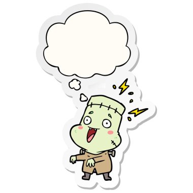 karikatür undead canavar adam ve baskılı bir sopa olarak kabarcık düşünce