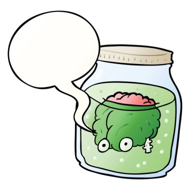 karikatür ürkütücü beyin kavanoz ve konuşma balonu pürüzsüz yüzen