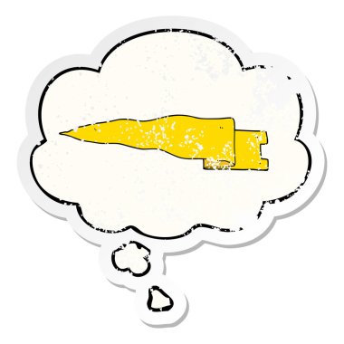 karikatür sallayarak afiş ve sıkıntılı yıpranmış st olarak kabarcık düşünce