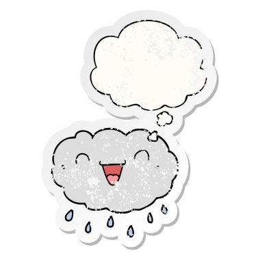 mutlu karikatür bulut ve sıkıntılı yıpranmış stic olarak kabarcık düşünce