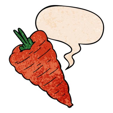 retro doku tarzında karikatür havuç ve konuşma balonu