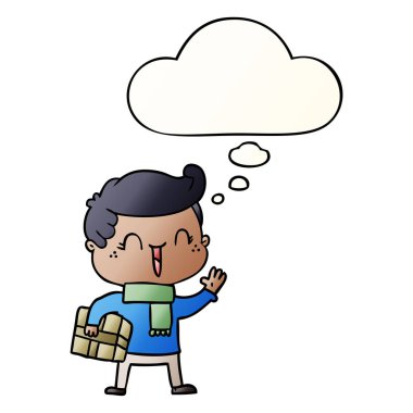 çizgi film gülen çocuk ve pürüzsüz degrade tarzında kabarcık düşünce