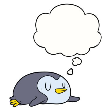 karikatür penguen ve düşünce balonu