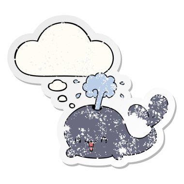 karikatür balina ve sıkıntılı yıpranmış etiket olarak kabarcık düşünce