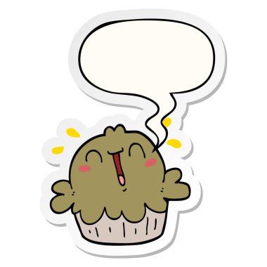 sevimli karikatür pasta ve konuşma kabarcık etiket