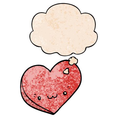 grunge textur yüz ve düşünce balonu ile karikatür aşk kalp