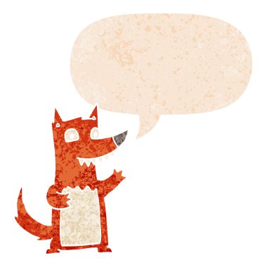 Retro dokulu tarzı karikatür kurt ve konuşma balonu