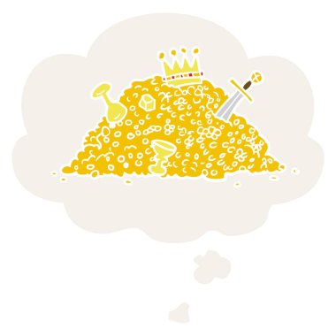 retro tarzında hazine ve düşünce balonu karikatür kazık