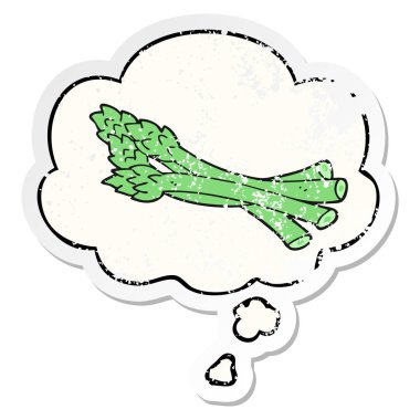 karikatür kuşkonmaz ve sıkıntılı yıpranmış sticke olarak kabarcık düşünce