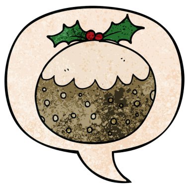 retro doku sty karikatür noel puding ve konuşma balonu