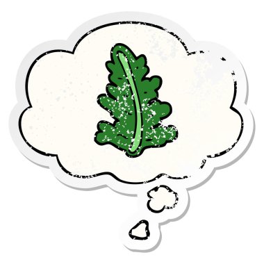 karikatür yaprak ve sıkıntılı yıpranmış etiket olarak kabarcık düşünce