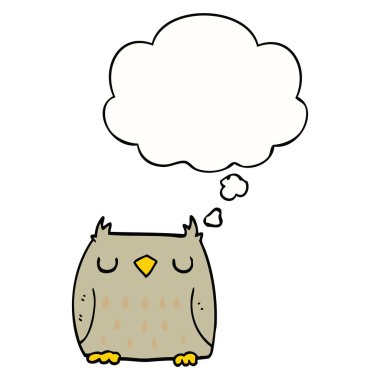 sevimli karikatür baykuş ve düşünce balonu