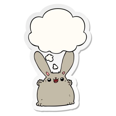karikatür tavşan ve basılı bir etiket olarak kabarcık düşünce