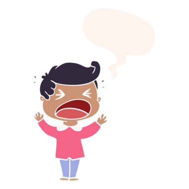 retro tarzında karikatür adam ve konuşma balonu bağırarak